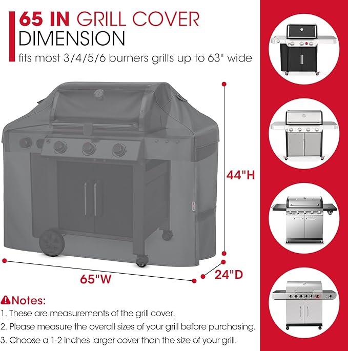 Unicook 65 Inch Grill Cover for Outdoor Grill, Heavy Duty Waterproof BBQ Cover, Fade Resistant Gas Barbecue Protector, Compatible with Weber, Char-Broil, Nexgrill BBQs up to 63" Wide, Gray