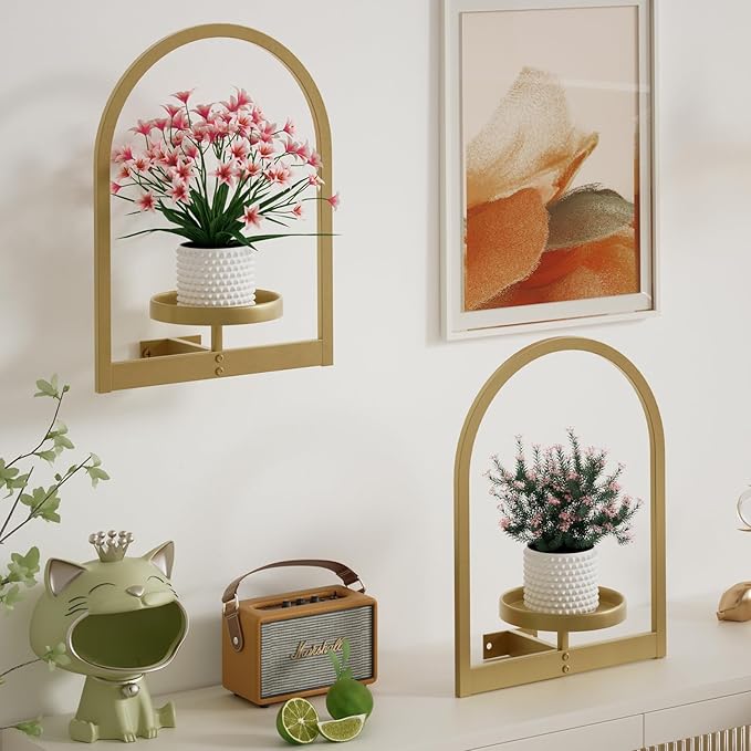 Wall Plant Holder, Wall Planter for Indoor Plants, Window Plant shelves for Multiple Plants Indoor Outdoor, Framed Plant Holder for Home Decor (2 Pack)