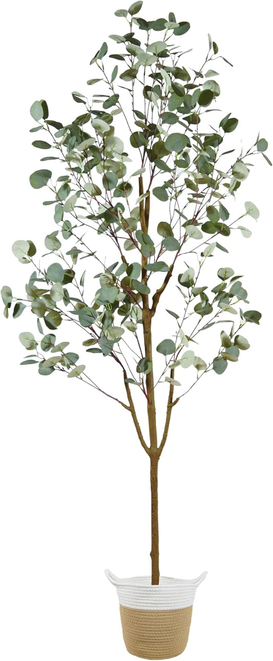 Artificial Eucalyptus Tree, 6ft Tall Fake Eucalyptus Plant with Basket for Indoor Outdoor, 72'' Silk Leaves Faux Tree for Home Office Livingroom Floor Décor