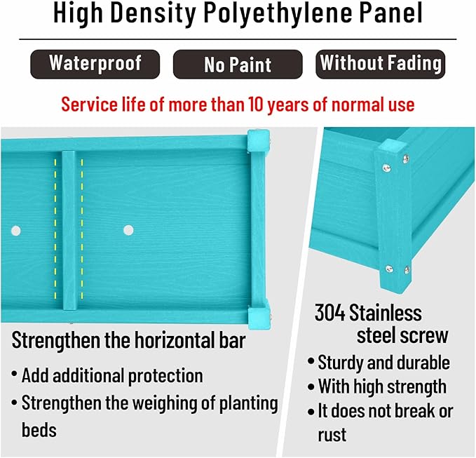 HDPE Raised Garden Beds Outdoor,Rot-Resistant and Non-Cracking,Outdoor Planter Boxes Rectangle with Drainage Holes for Yard,Lawn Aruba Blue