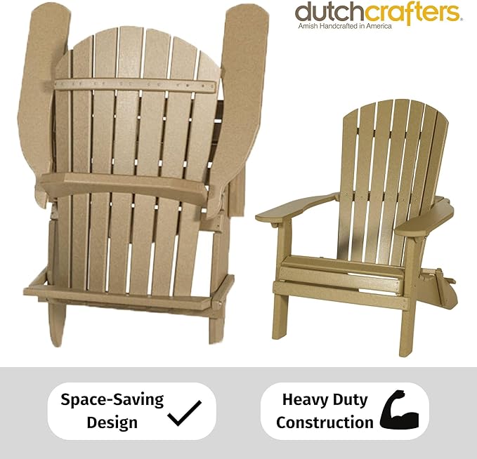 DutchCrafters Adirondack Folding Chair with Arms, Handcrafted from Recycled Plastic Poly Lumber, Portable and Easy Storage for Outdoor Patio, Lawn, Garden, Camping Outdoor Furniture (Black)