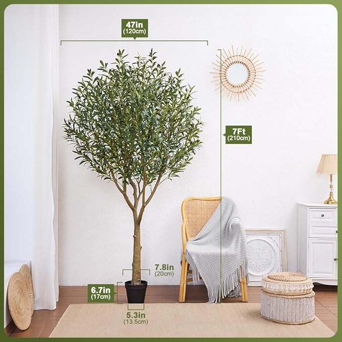 Artificial Olive Tree 7FT - Large Fake Olive Trees Indoor with 3066 Silk Leaves, Outdoor Potted Faux Plant with UV Resistant for Living Room,Office,Patio, Home Decor,VN157