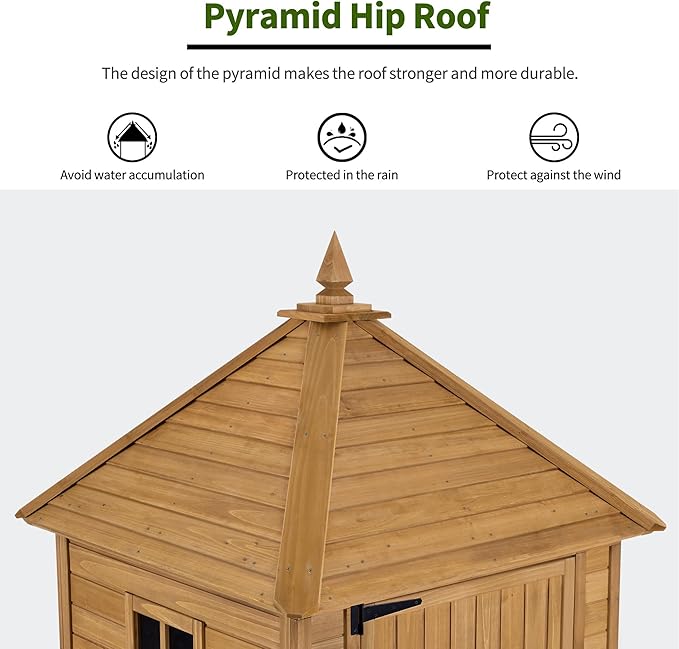 MCombo Large Outdoor Storage Cabinet with 6 Shelves (2.9 x 2.9 x 8.1 ft), Wood Storage Shed, Garden Shed with 2 Foldable Tables for Patio Yard Lawn, 2645