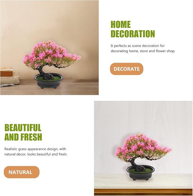 Artificial Bonsai Tree Flame Pine Faux Plants Indoor Small Fake Plants Decor with Plastic Pots for Home Table Office Desk Bathroom Shelf Bedroom Living Room Christmas Party Decoration 12.59x9.44 Inch