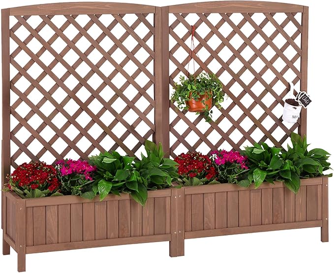 Aivituvin Planter with Trellis Raised Garden Bed Large Garden Box Outdoor for Flower Standing Vertical Lattice Panels for Vine