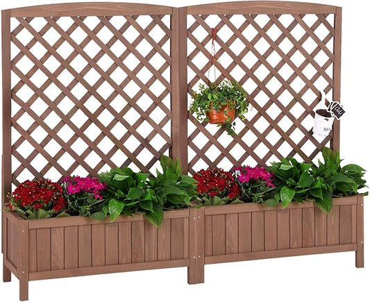 Aivituvin Planter with Trellis Raised Garden Bed Large Garden Box Outdoor for Flower Standing Vertical Lattice Panels for Vine