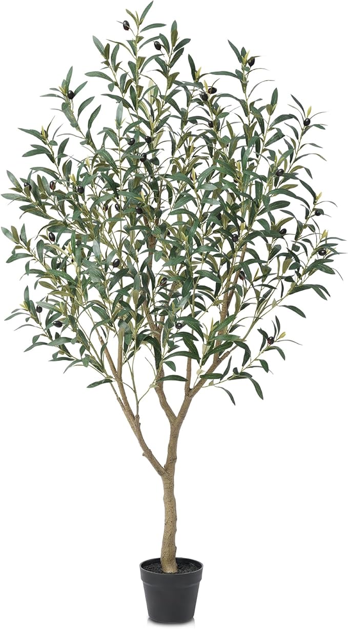 Olive Tree Artificial – 5ft Faux Olive Tree with UV Resistant Leaves - Tall Fake Plant in Pot, Large Floor Plants for Indoor & Outdoor, Living Room, Office, Modern Home Decor, VN126