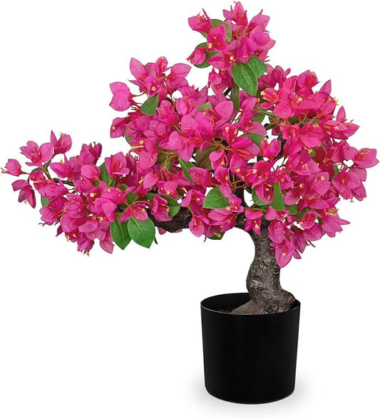 Briful Artificial Bougainvillea Flower Plant 20.8" Bougainvillea Bonsai Tree with Black Pot Silk Bougainvillea Floral Centerpiece for Home Office Dining Table Shelf Bathroom Decor(Hot Pink)