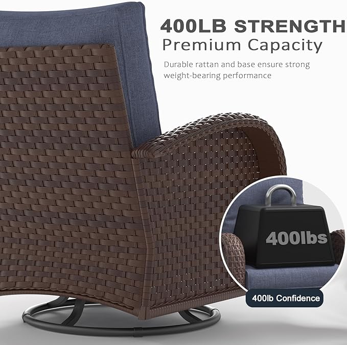 LayinSun 6 Pieces Outdoor Patio Furniture Set, Rattan Wicker Sectional Swivel Rocker Chairs Sets