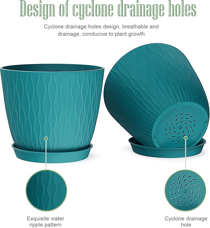 6 Inch Plant Pots, 6 Pack Flower Pots for Indoor and Outdoor Use, Planters with Drainage Holes and Saucers, Black with Speckles