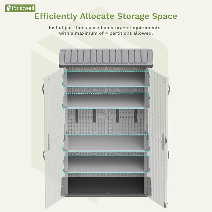 Patiowell Shelf of Plastic Outdoor Storage Cabinet, 26/50 Cu Ft Lockable Outdoor Storage Shed Waterproof Patio Tools Storage Box (2 Shelves),White