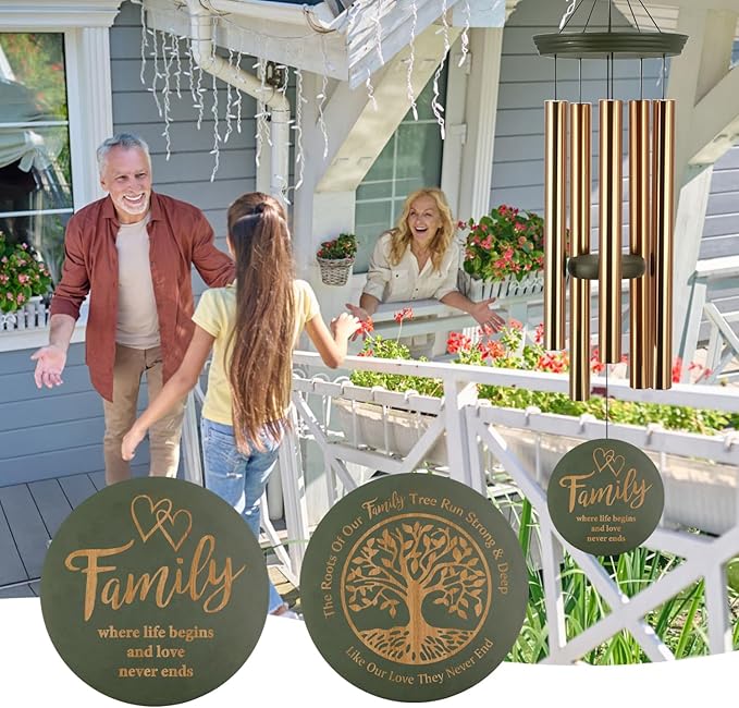Wind Chimes for Outside, Large Outdoor Windchimes with Engraved Tree of Life, Premium Tuned Metal Chimes for Mother/Grandma, Home & Garden Decor with Soothing Tone