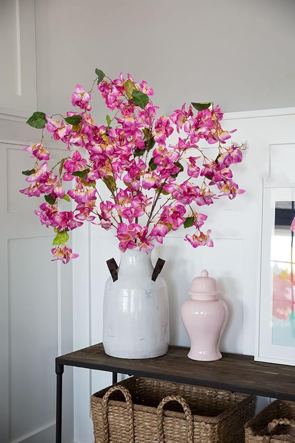 DILATATA Artificial Bougainvillea Branches 47" Long Wisteria Vines Trailing Artificial Flowers for Front Door Porch Planter Urn Patio Balcony Drooping Flowers Purple Bugambilias