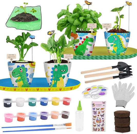 QSQSRUCH 4 Set Painting & Plant Flower Garden Kit, Arts and Crafts Kits for Kids Ages 4-8,Girls Gifts 8-10, Garden Set for Kids 8-12,Girls Toys Age 6-8, Gift for 4 5 6 7 8 9 10+ Year Old Girl