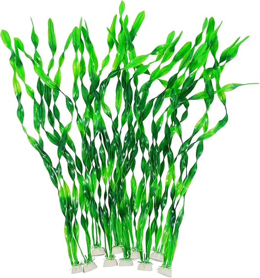 AQUANEAT Fish Tank Artificial Plants, Aquarium Plastic Seaweed Decorations, 23.5Inch Tall Fake Green Accessories, 10 Packs
