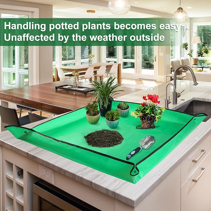 Extra Large Waterproof Potting Mat for Indoor Plants Transplanting and Dirt Control, Square Repotting Mat Portable Succulent Potting Tray Gardening Gift for Plant Lovers (39.5"x39.5")