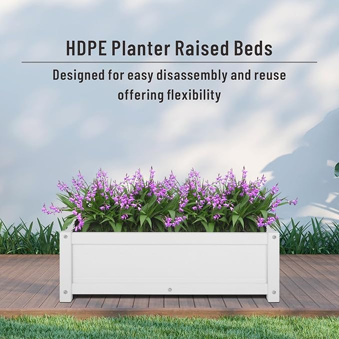 HDPE Raised Garden Beds Outdoor,Rot-Resistant and Non-Cracking,Outdoor Planter Boxes Rectangle with Drainage Holes for Yard,Lawn White