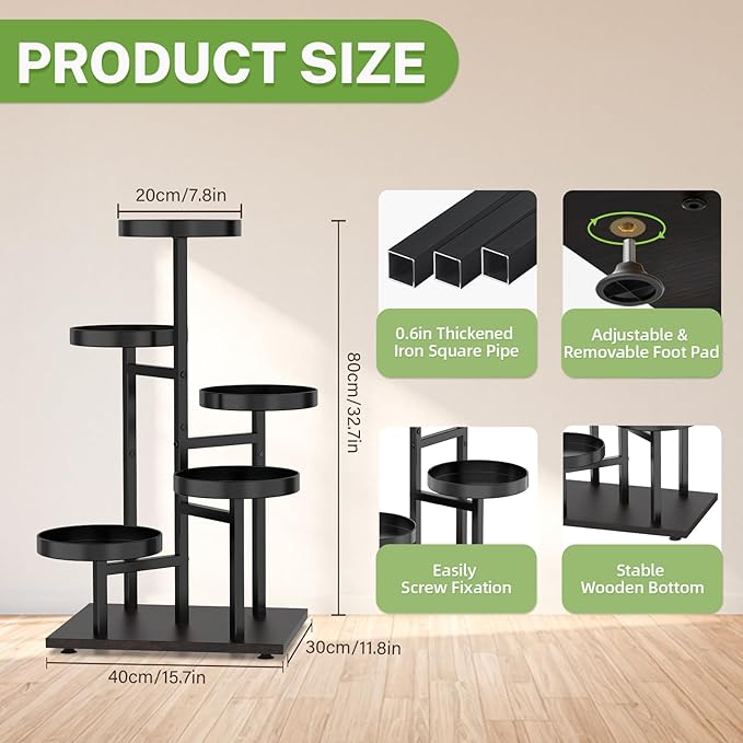 iDavosic.ly 5 Tier Plant Stand Indoor, Tiered Corner Flower Holder Shelf Outdoor, Metal Tall Orchid Display Rack for Patio Porch Garden Balcony Office Bedroom, Black Walnut