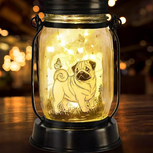 kyoryuger Pug Dog Gifts for Women/Men Pug Dog Solar Lanterns Mom Birthday Gift Pet Loss Lantern Pet Memorial Lights Solar Garden Decoration for Yard, Patio,Backyard,Porch Torches