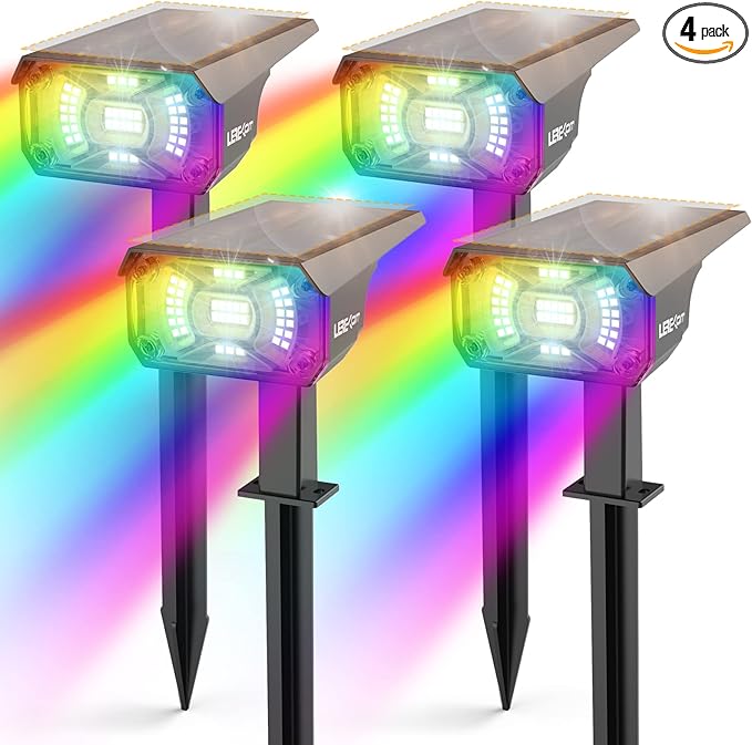 Color Solar Light Outdoor Waterproof Spotlights with 9 Light Modes, Color Changing Solar Outdoor Light for Decorate Festivals, Colored Spot Lights Auto On/Off, RGBW Landscape Lights