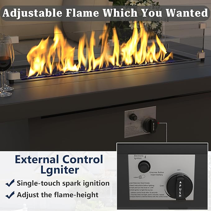 Kurapika Patio Furniture Set 10-Piece Aluminum Sectional Sofa with Armrest, Modern Outdoor Conversation Set w/55000 BTU Propane Fire Pit Table, Metal Corner Sofa with Ottoman, Sand