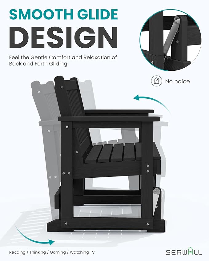 SERWALL Outdoor Glider Bench Set of 2, HDPE Weather-Resistant Swinging Bench for Backyard Garden Porch, Black