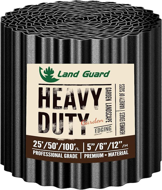 Land Guard Corrugated Garden Edging Border, 12" × 100' Landscape Paver Edging, Tall Landscape Edging, Fence for Garden, Flower Bed, Lawn and Landscape Edging (Black)