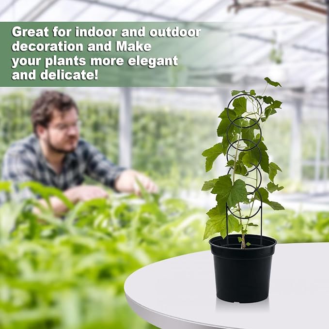 17.5 Inch Plant Trellis Indoor for Climbing Plants,Metal Trellis,Small Garden Trellis for Potted Plants,Plant Stakes for Indoor Plants Accessories Hoya,Flower,Plant Support,Plant Gifts(Circular-Metal)