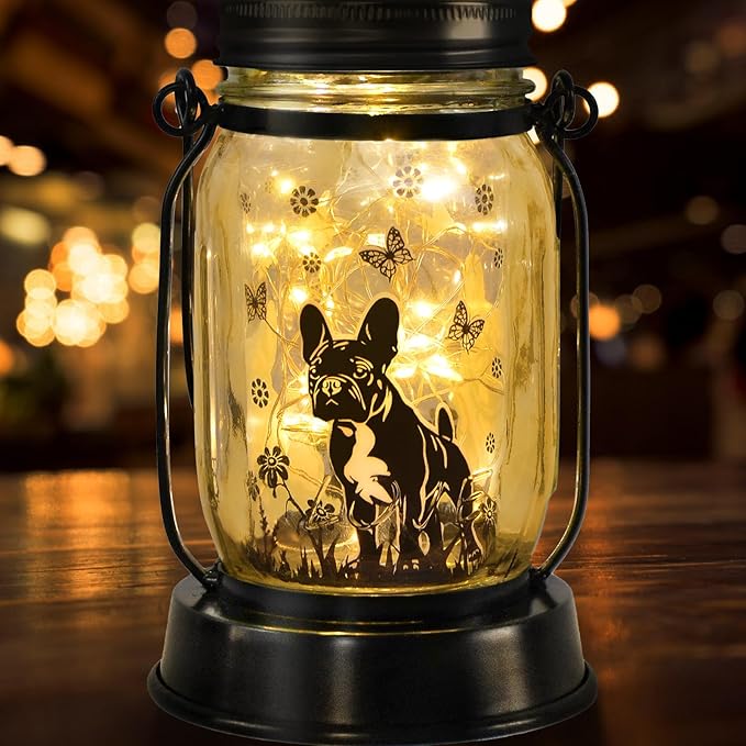 French Bulldog Gifts for Women/Men French Bulldog Solar Lanterns Dog Mom Birthday Dog Lovers Lantern Pet loss Pet Memorial Lights Solar Garden Decoration Outside for Yard, Patio,Backyard,Porch Torches