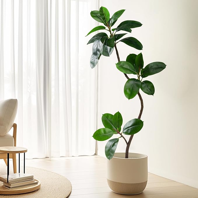 4.6ft Artificial Rubber Tree Faux Plants Indoor Faux Floor Artificial Trees Indoor,Fake Plant Fake Tropical Plants,Large Floor,Real Touch Rubber Tree for Home Decor