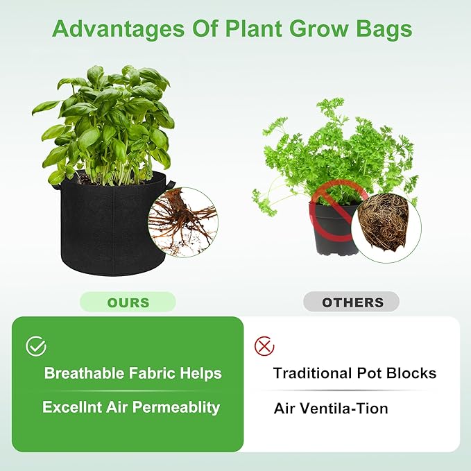 5-Pack 20 Gallon Grow Bags, Large Nonwoven Fabric Pots with Handles for Planting Fruits, Vegetables, Flowers Indoor Outdoor