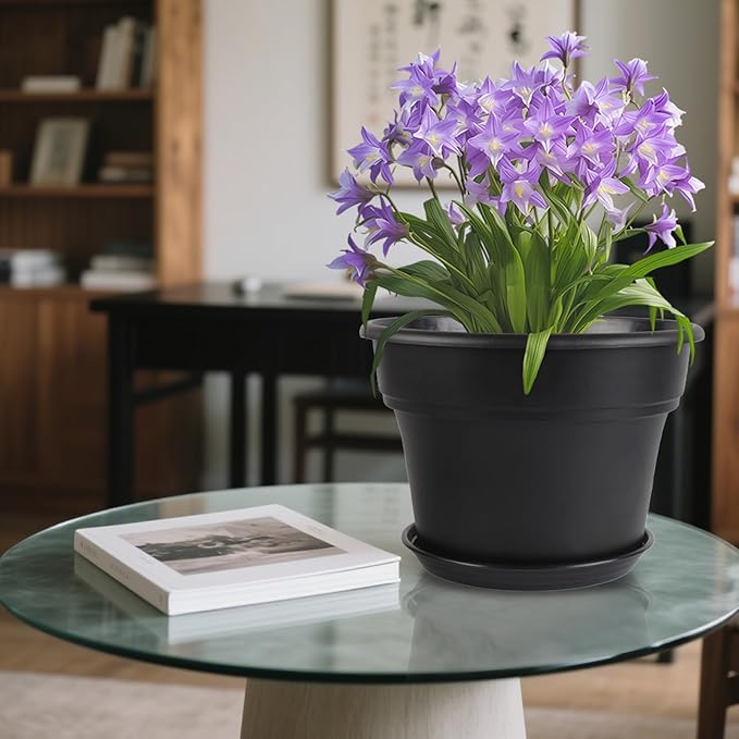 13-inch-Plant-Pots, 4 Pack Large Planters for Outdoor Plants, Plastic Flower Pots Indoor with Drainage Holes & Trays, Classic Garden Pot Container for House