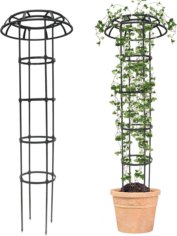 2 Pack 65 Inch Black Metal & Plastic Garden Trellis for Climbing Plants, Roses, Vines & Vegetables