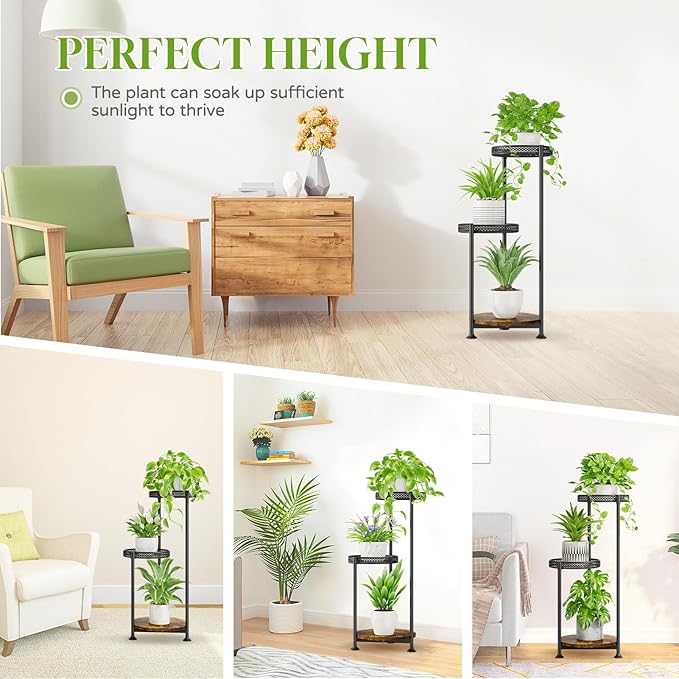 Plant Stand Indoor Outdoor Clearance, 3 Tier Metal Flower Shelf Pot Holder, Tall Multiple Plants Corner Rack Narrow House Orchid Display Organizer for Patio Office Porch Living Room Garden, Black
