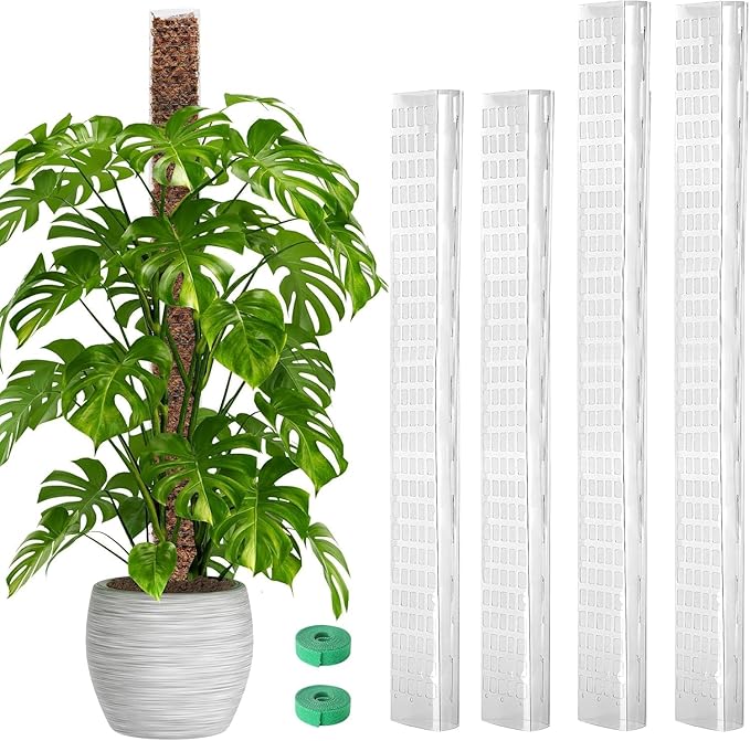 Bonviee 2 Pcs 24 Inch + 2 Pcs 36 Tall Plastic Moss Poles for Monstera – Large D-Shaped Climbing Plant Support, Works with Sphagnum Moss, Includes 2 Garden Ties