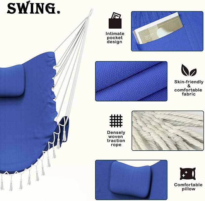 Hammock Chair with Stand,Heavy-Duty Hanging Chair with Stand, for Indoor Outdoor,Sturdy Swing Chair Stand Max Load 350 pounds(Hammock Chair Included) (Navy)