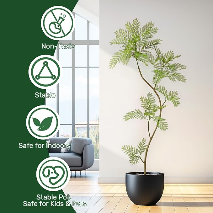 6.6FT Artificial Tree Fake Jacaranda Tree,Faux Tall Tree Lifelike Green Leaves Large Plants Indoor Fake Trees for Home Decor