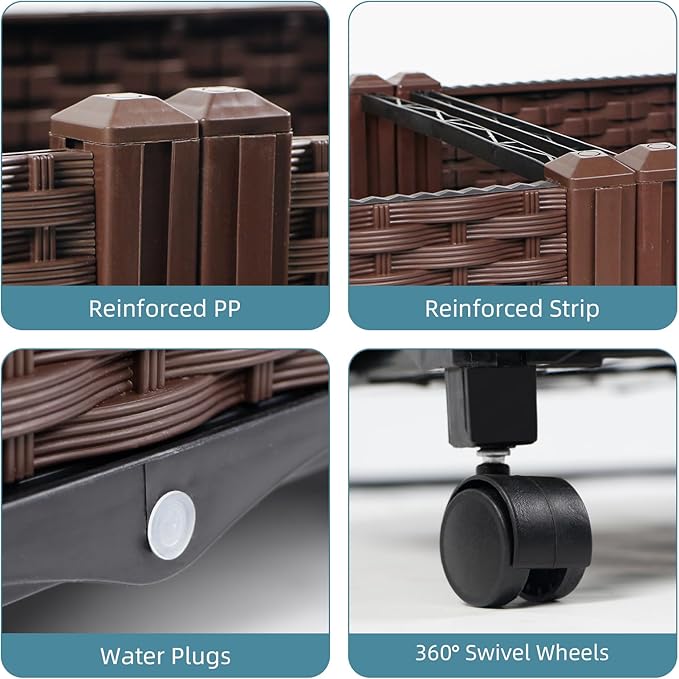 Raised Garden Beds Outdoor With Wheels, Large Garden Planter Box With Drain Outlet and Lockable Wheels, Self Watering Rectangular Planters for Outdoor Plants Flowers Vegetables, 47.2"X15.7"X16.1"