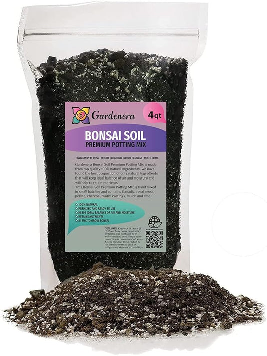 Gardenera Professional Potting Mix for Bonsai Trees - Nutrient-Rich Blend for Vibrant Bonsai Trees - 4 Quart