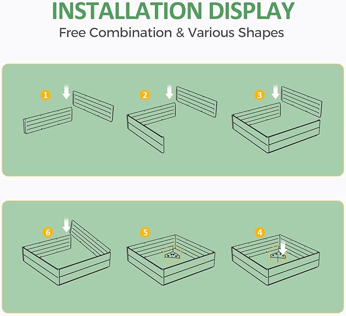 4x4x1ft Raised Garden Beds Outdoor, Divisible Elevated Planter Boxes for Gardening with Easy Assembly, Outdoor Raised Beds for Planting Plants Vegetables Flowers Herb Fruits, Square Black