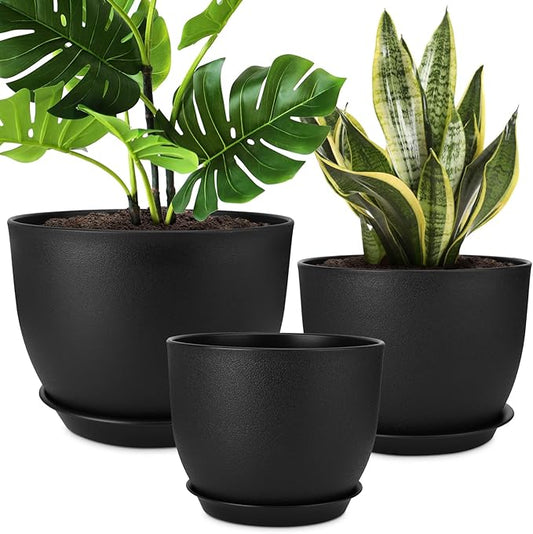 Plant Pots 12/10/9 inch Set of 3, Flower Pots with Multi Mesh Drainage Holes, Large Planters for Indoor Outdoor Garden Plants and Flowers. (Black)