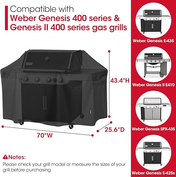 Unicook Grill Cover Compatible with Weber Genesis 400 Series, Heavy Duty Waterproof Outdoor BBQ Cover, Fade Resistant Barbecue Protector, Compared to Weber 7758, Fits Grills up to 69 Inches Wide