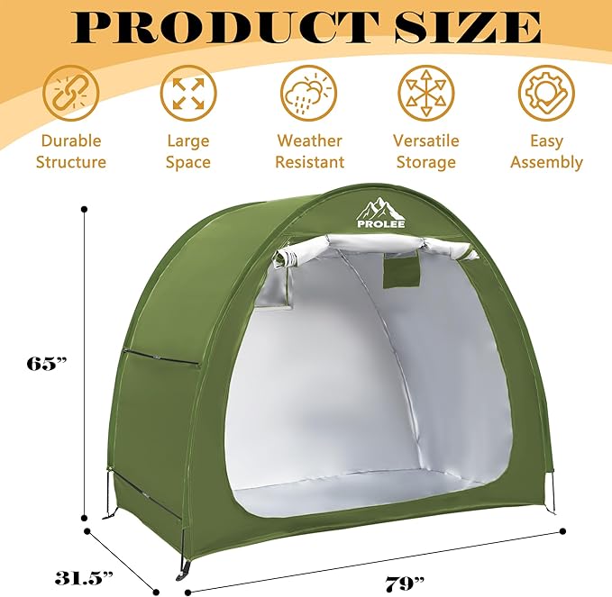 Prolee Bike Shed 6.6FT Waterproof 210D Oxford Fabric, Bike Storage with Window Design for Outdoor Storage, Bike Storage Tent for 2-3 Bikes, Outdoor Storage Waterproof