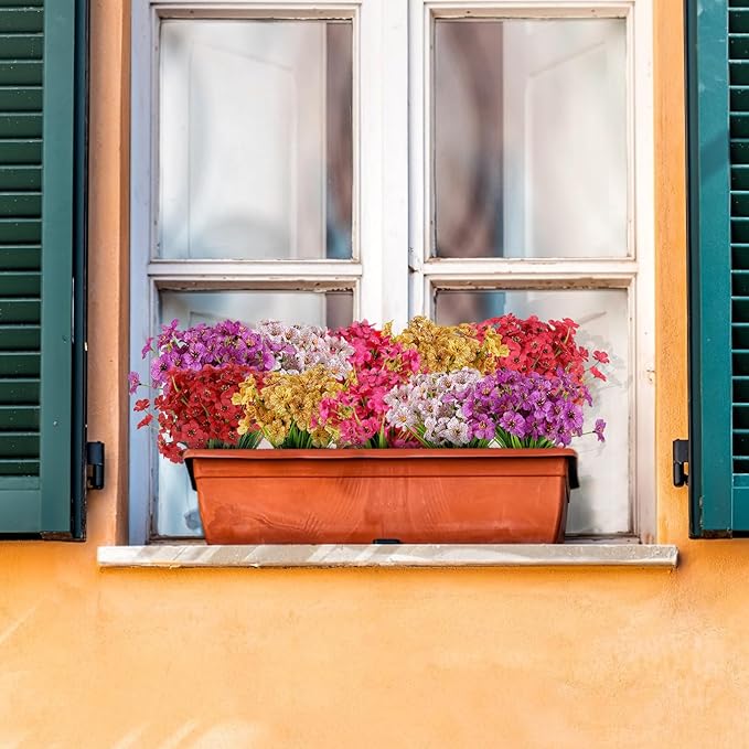 AmyHomie 20 Bundles Artificial Flowers for Outdoor UV Resistant Faux Flowers No Fade Fake Plastic Plants Garden Porch Window Box Decorating(Red)