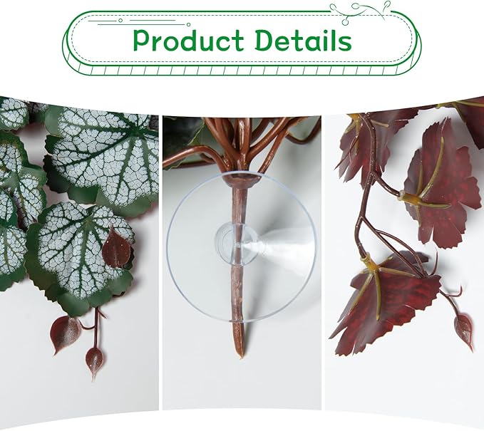 Dsoar 3 PCS Reptile Plants Artificial Hanging Plants with Suction Cup Pets Habitat Climbing Decorations Amphibian Terrarium Fake Plants