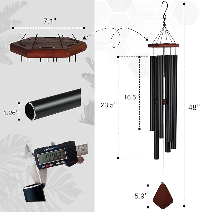 Vanquer Large Wind Chimes for Outside Deep Tone - 46'' Wind Chimes Outdoor Clearance, Windchimes Outdoors, Memorial, Sympathy Gift, Patio, Home Décor, Vintage Black (46" Ash Wood)