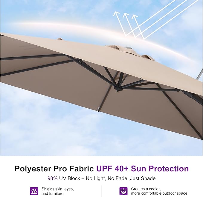 PURPLE LEAF 9' X 12' Swivel Outdoor Patio Aluminum Umbrella with Base Left-right Tilting Cantilever Offset Umbrella with UV Resistant Heavy Duty Fabric for Deck Pool Patio Backyard, Sand Dune