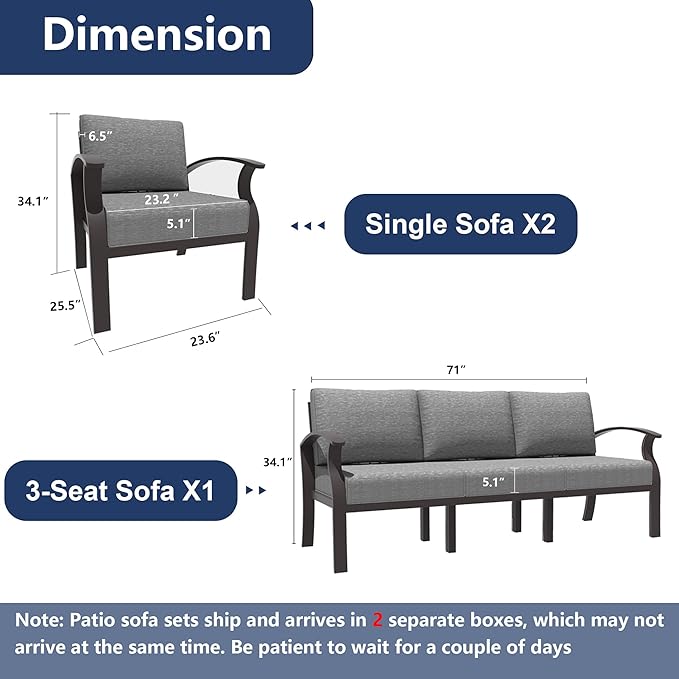 Kurapika Aluminum Patio Furniture Set 5-Seat Modern Metal Outdoor Conversation Sets w/5.1 Inch Cushion Patio Sectional Sofa, Grey