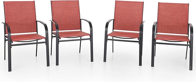 4 Pieces Outdoor Textilene Dining Chairs,Patio Dining Chairs Set, Fixed Patio Chairs with Armrest, Red