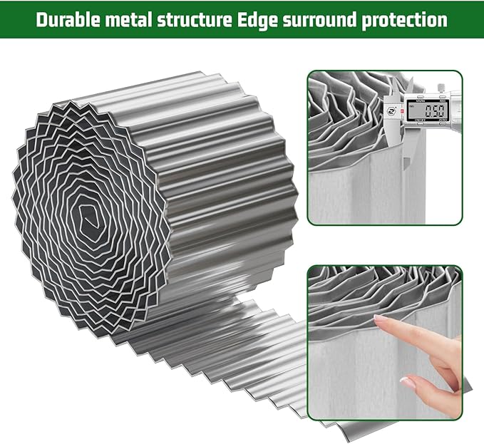 SnugNiture Corrugated Metal Garden Edging,6" x 50' Sturdy Lawn Edging Border,Landscape Edging Border for Lawn, Flower Bed,Garden and Yard
